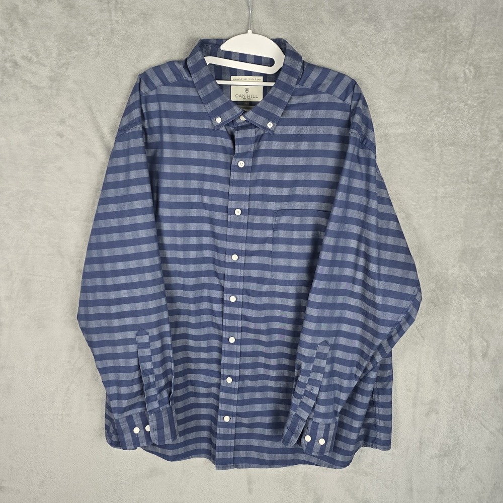 Oak Hill Mens 1XL Blue Striped Long Sleeve Button Down Shirt Wrinkle Free Cotton